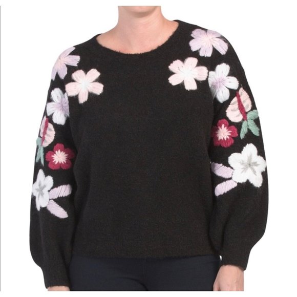 Boundless North Embroidered Daisy Sweater In Black Color Sz S - Picture 1 of 7